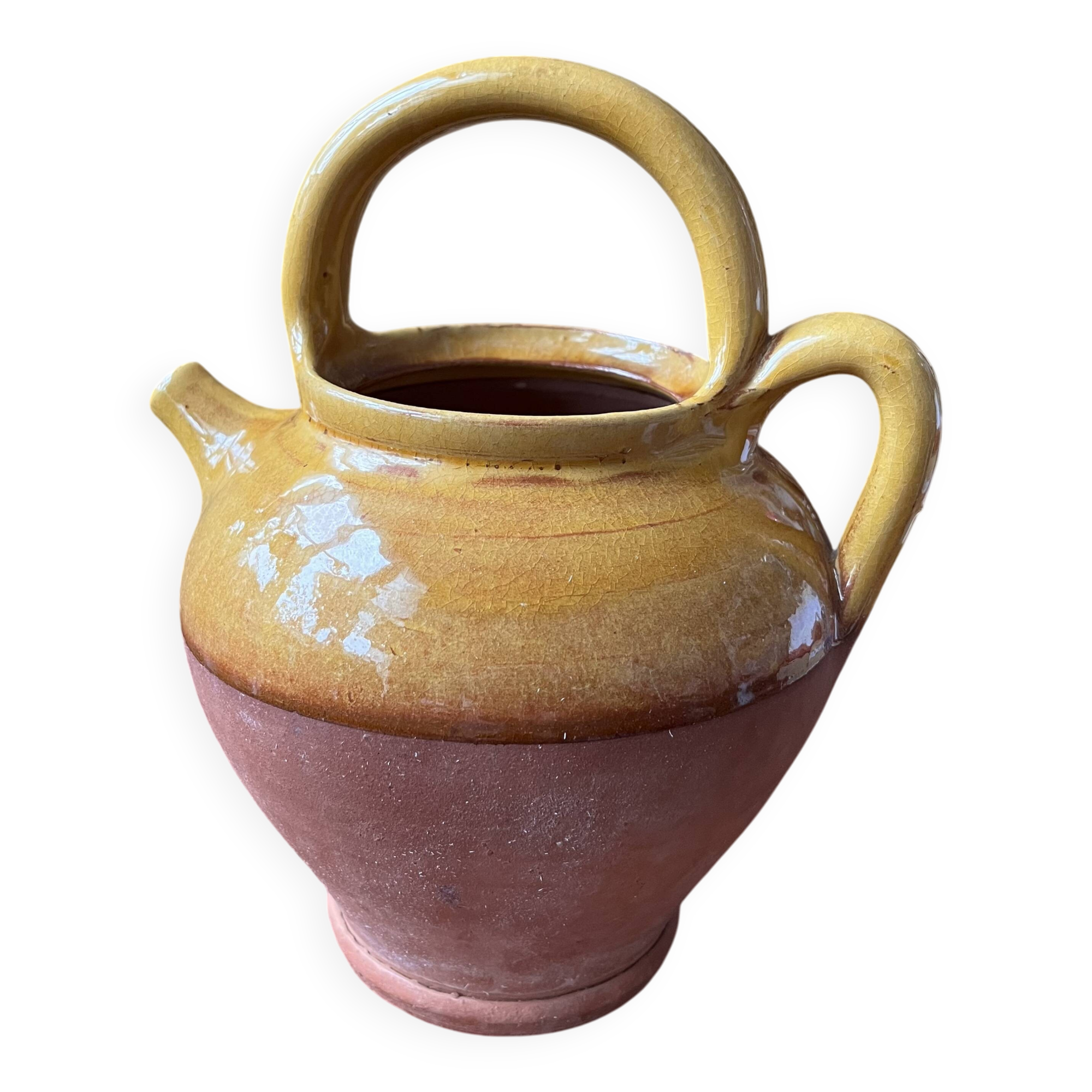 Provençal terracotta pitcher/jug with yellow glaze