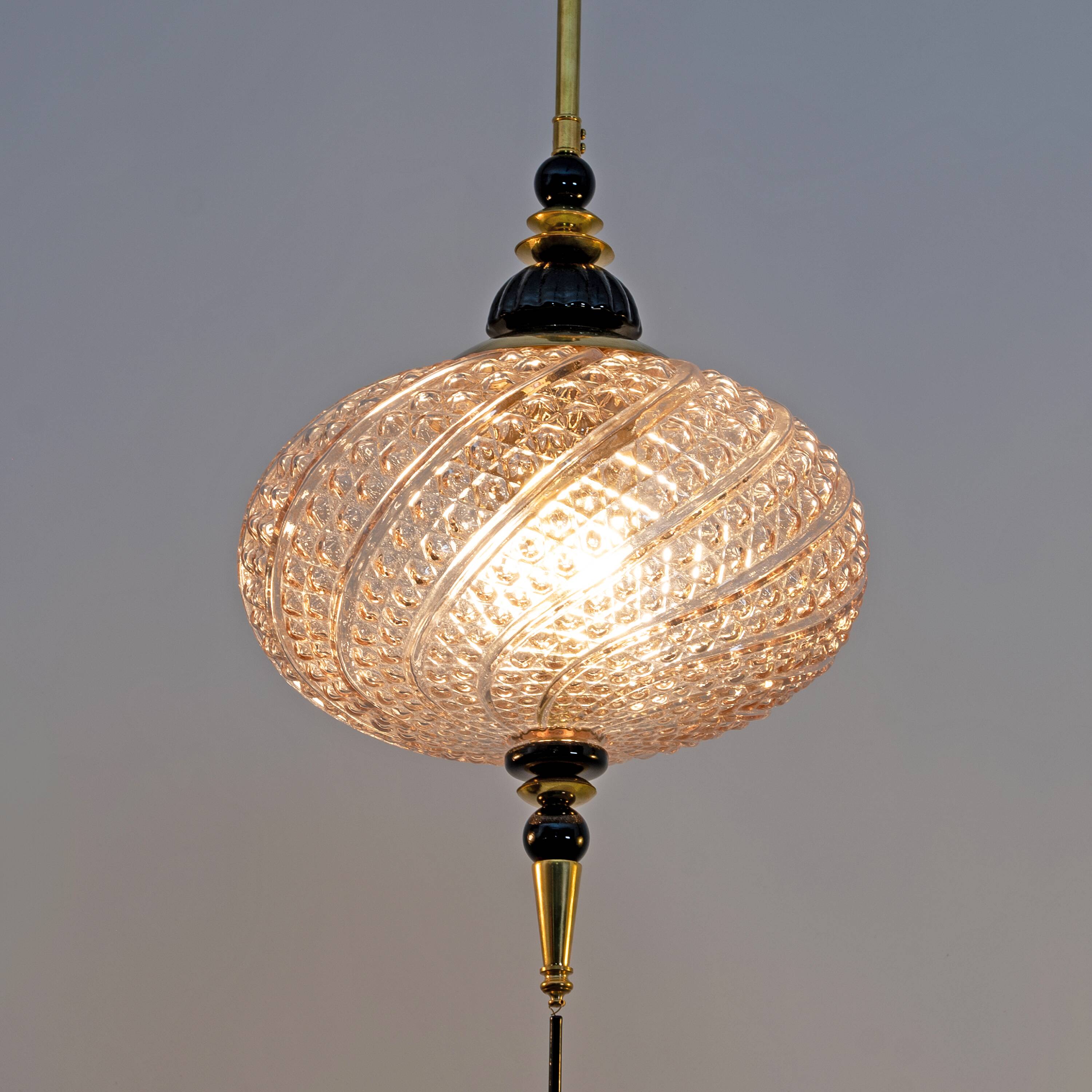 Blown Murano Glass and Brass Pendant Lamp