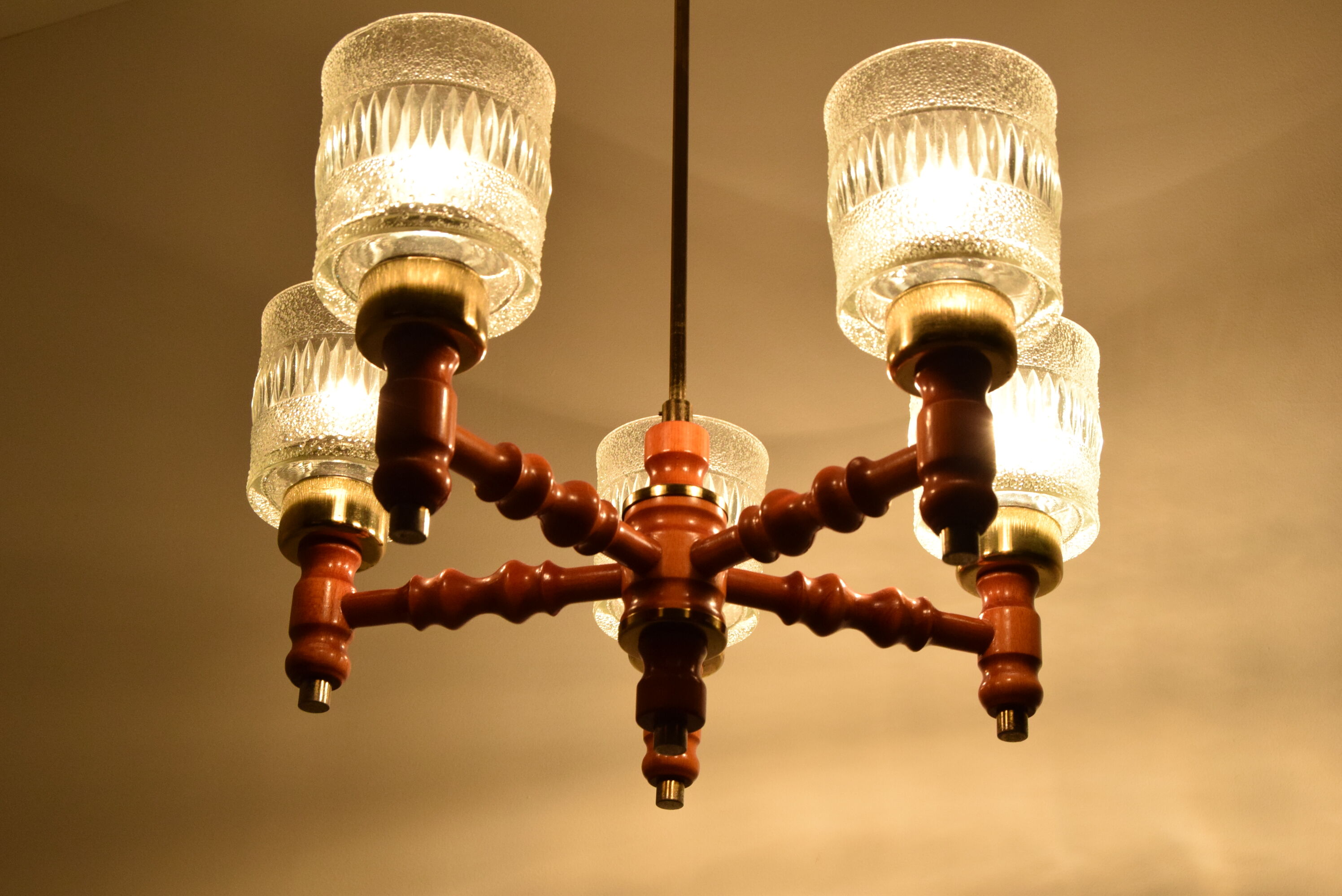 Mid-century Wood Chandelier by Instala Jilove u Decina,1960's
