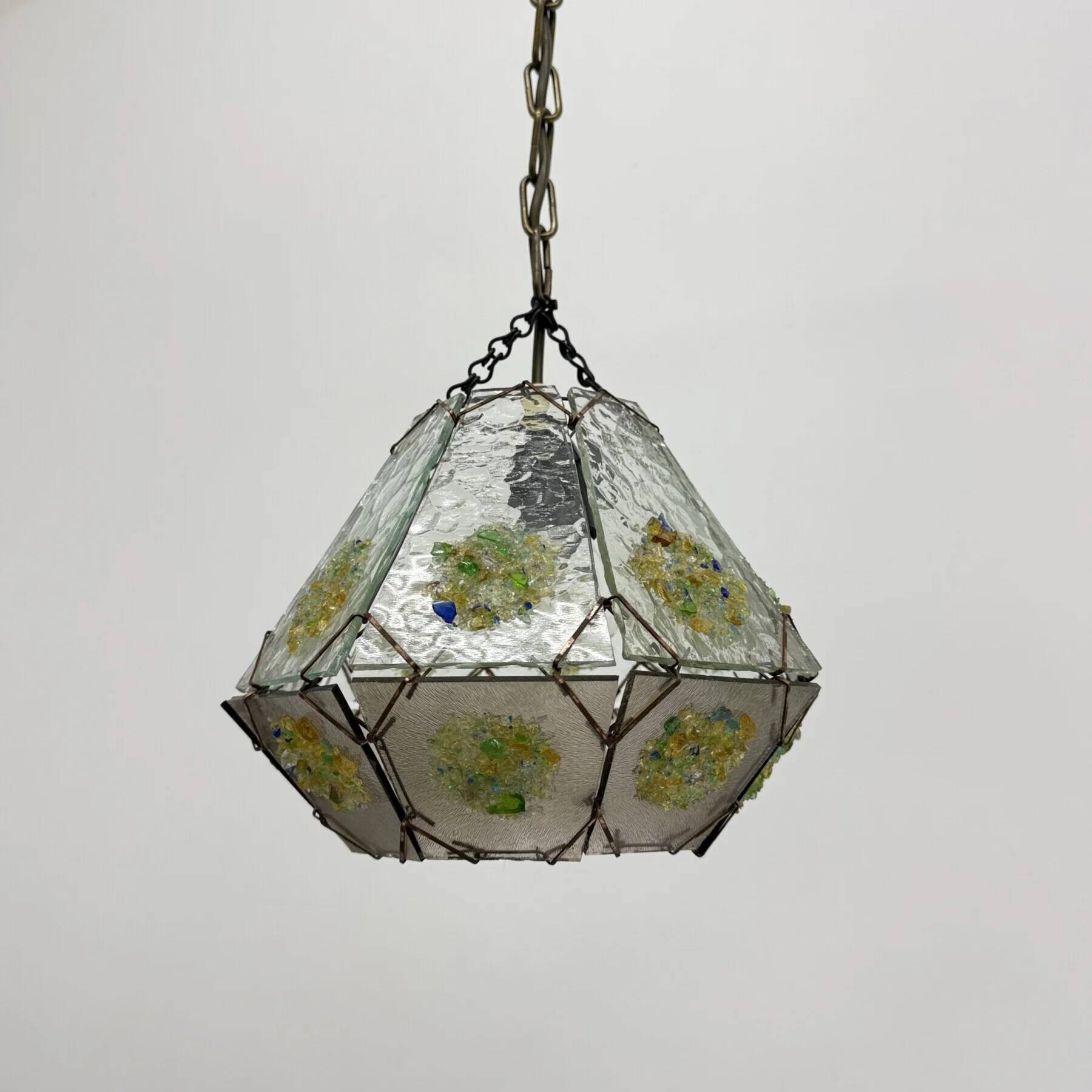 Brutalist glass hanging lamp, 1970s
