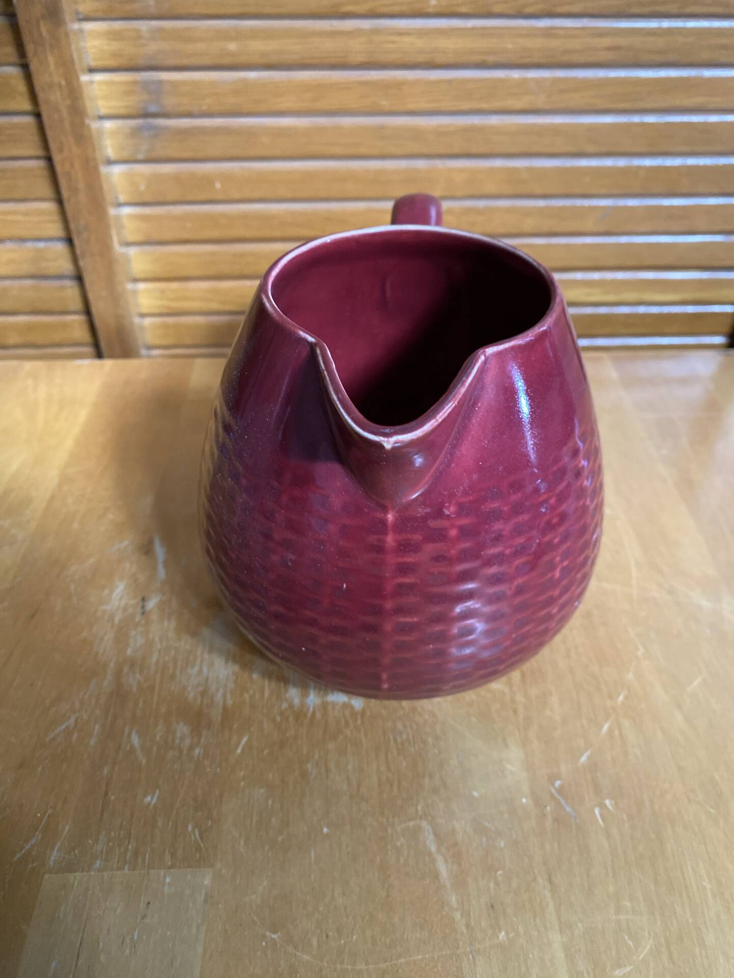 Old Red Ceramic Jug Woven Willow Style Vintage #E336