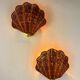 Pair of shell-shaped wicker wall sconces – rattan & brass, circa Italy 1970