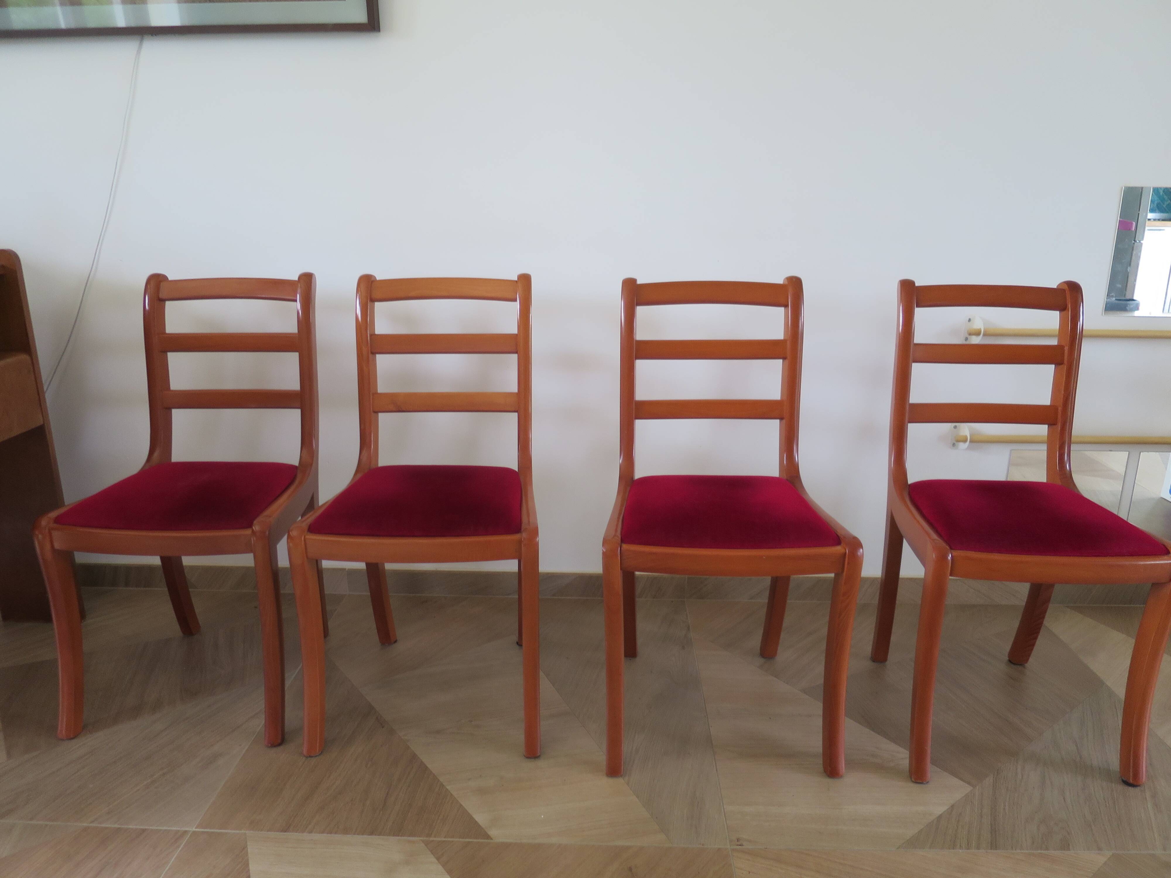 Solid cherry wood chairs and red velvet seat - Set of 4 - Louis Philippe style