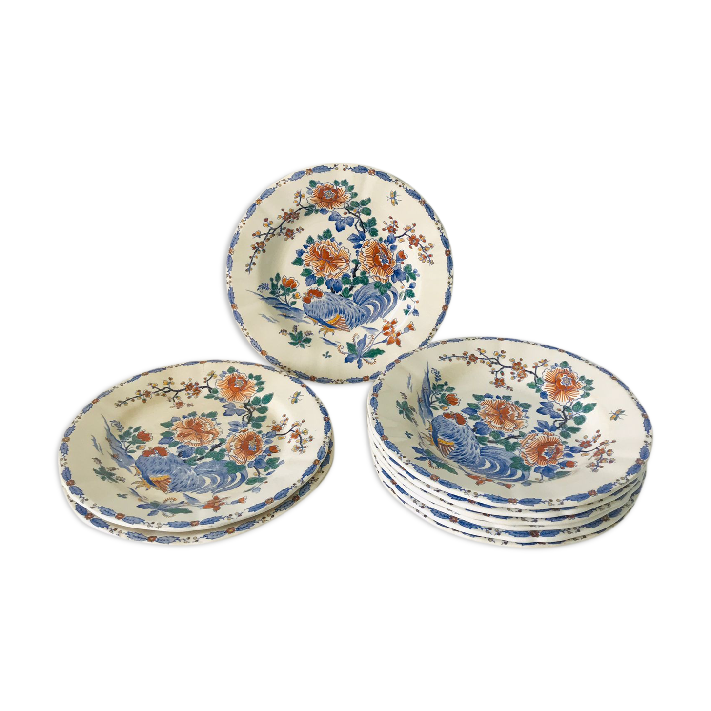 Plates earthen of Gien model Rooster and peony