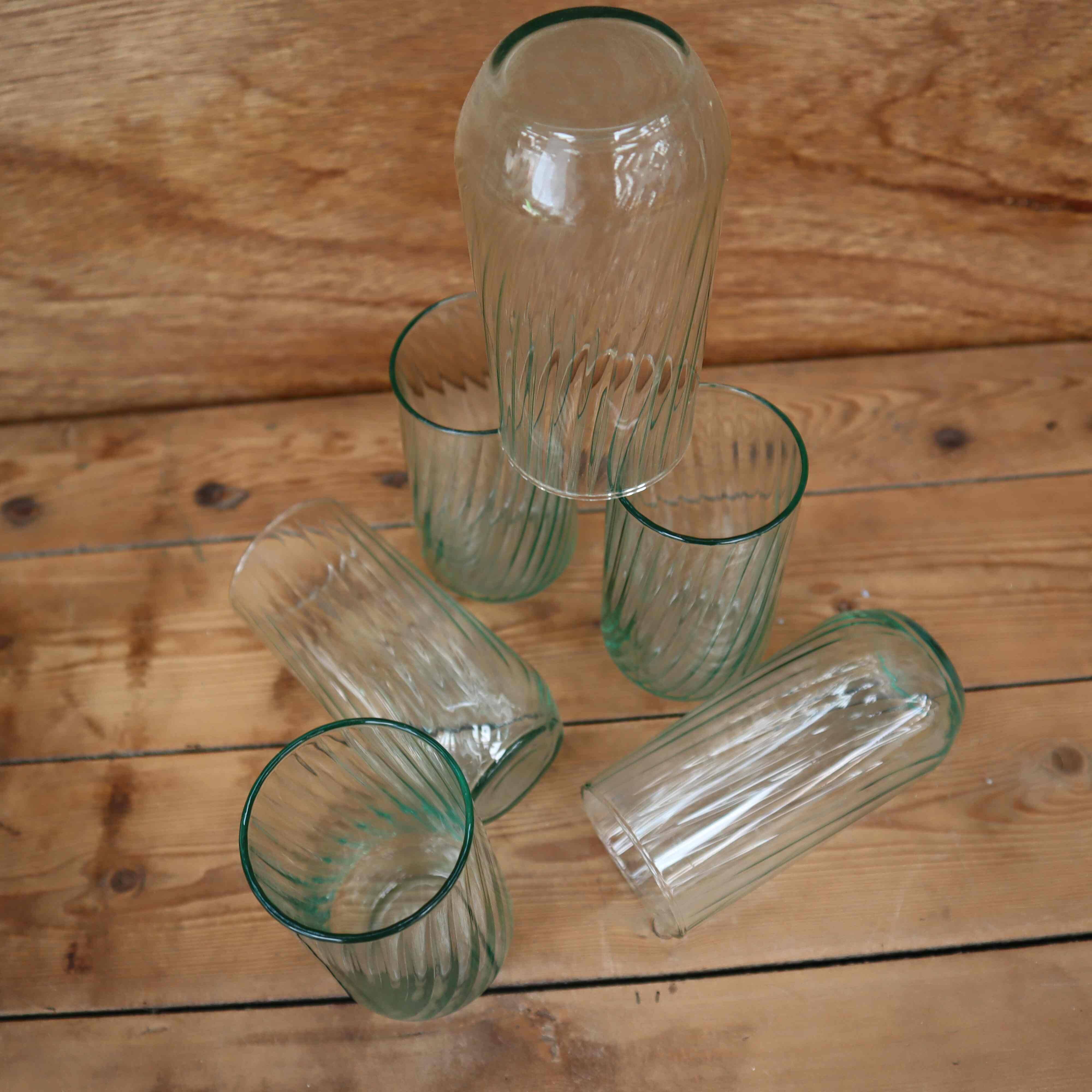 6 Luminarc Optical Swirl Green Water Glasses