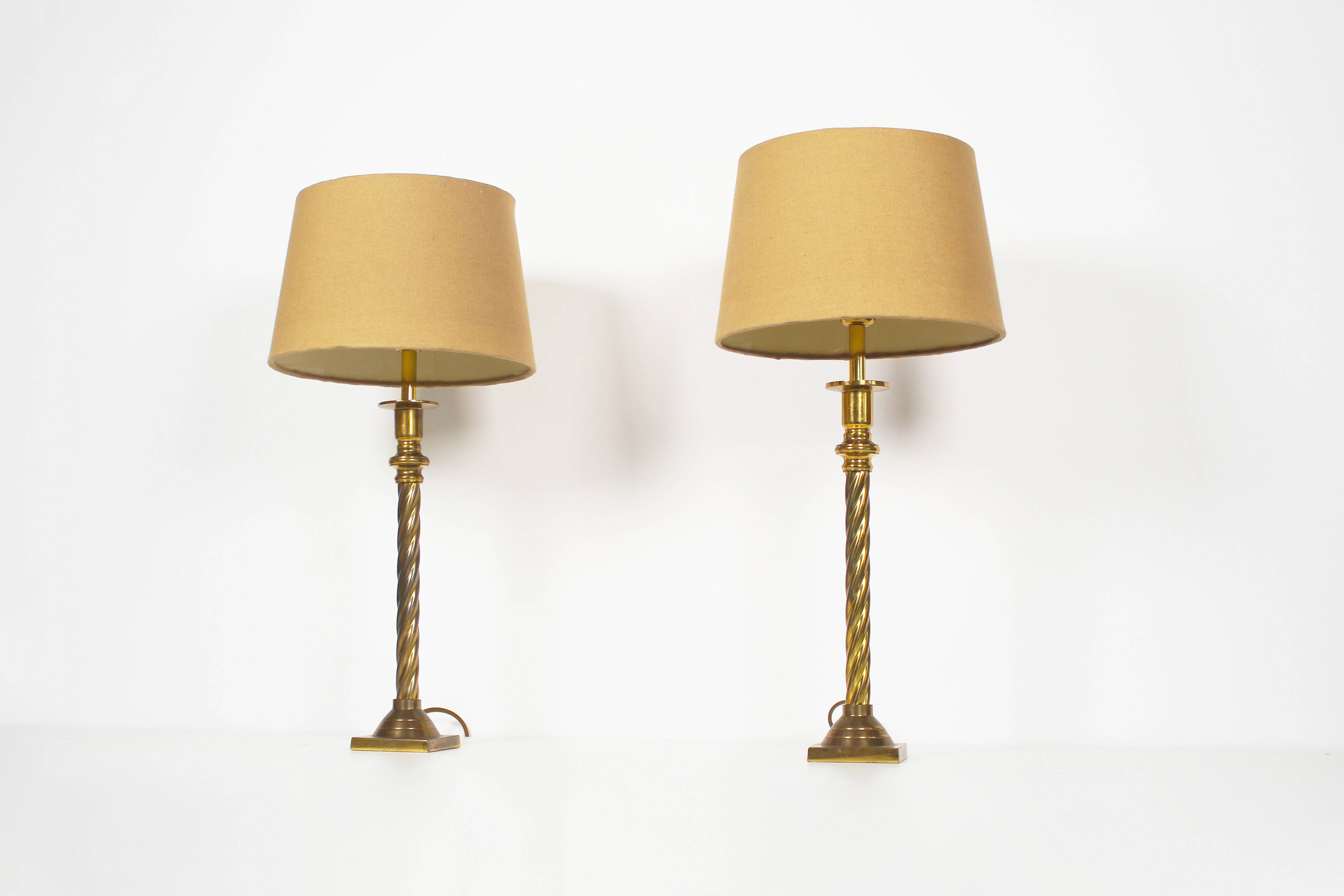 Vintage pair of Brass Column Table Lamps by Kullmann