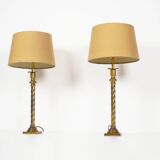 Paire de lampes de table à colonne en laiton vintage par Kullmann