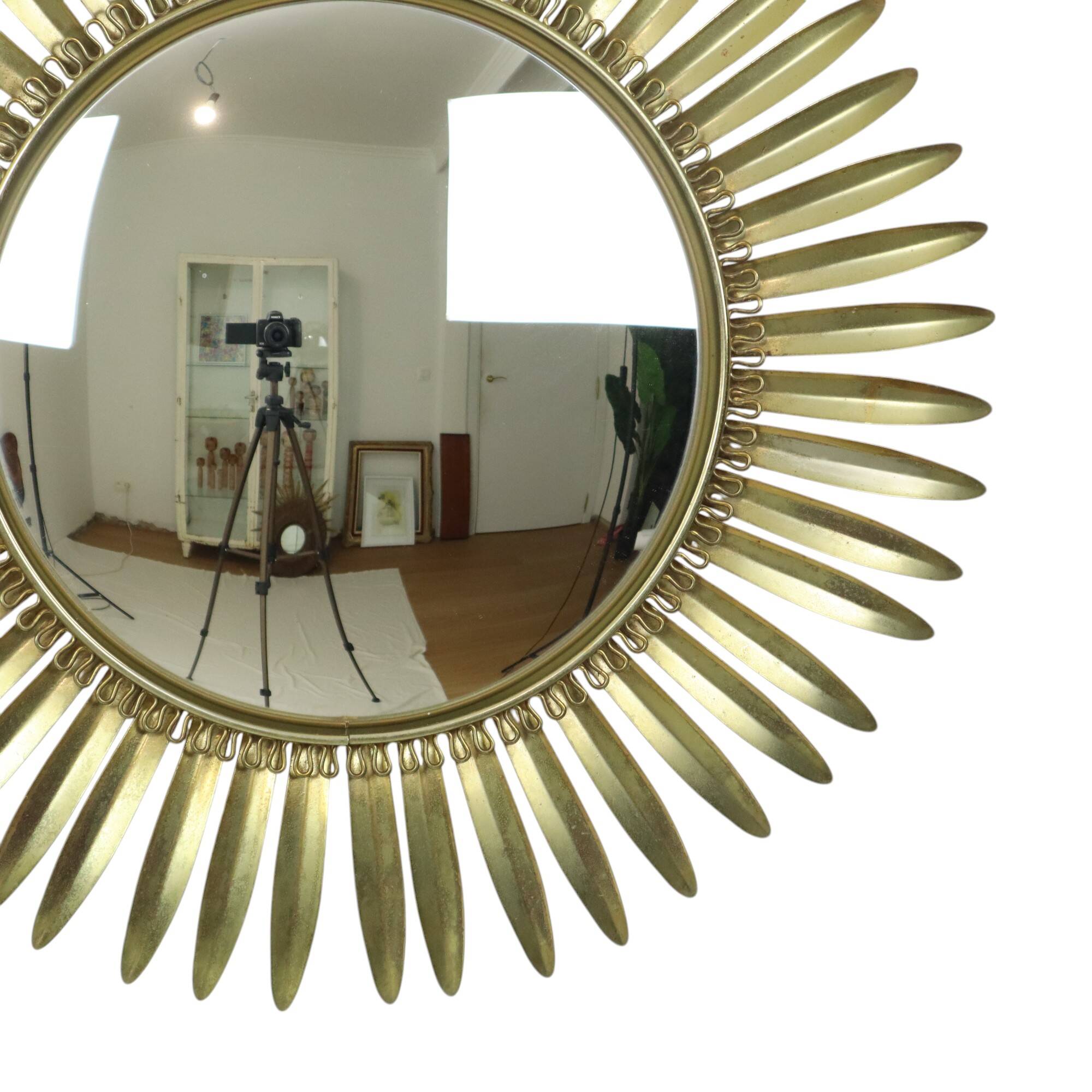 Mid Century Copper Plated Metal Sun Mirror Deknudt Convex 54cm