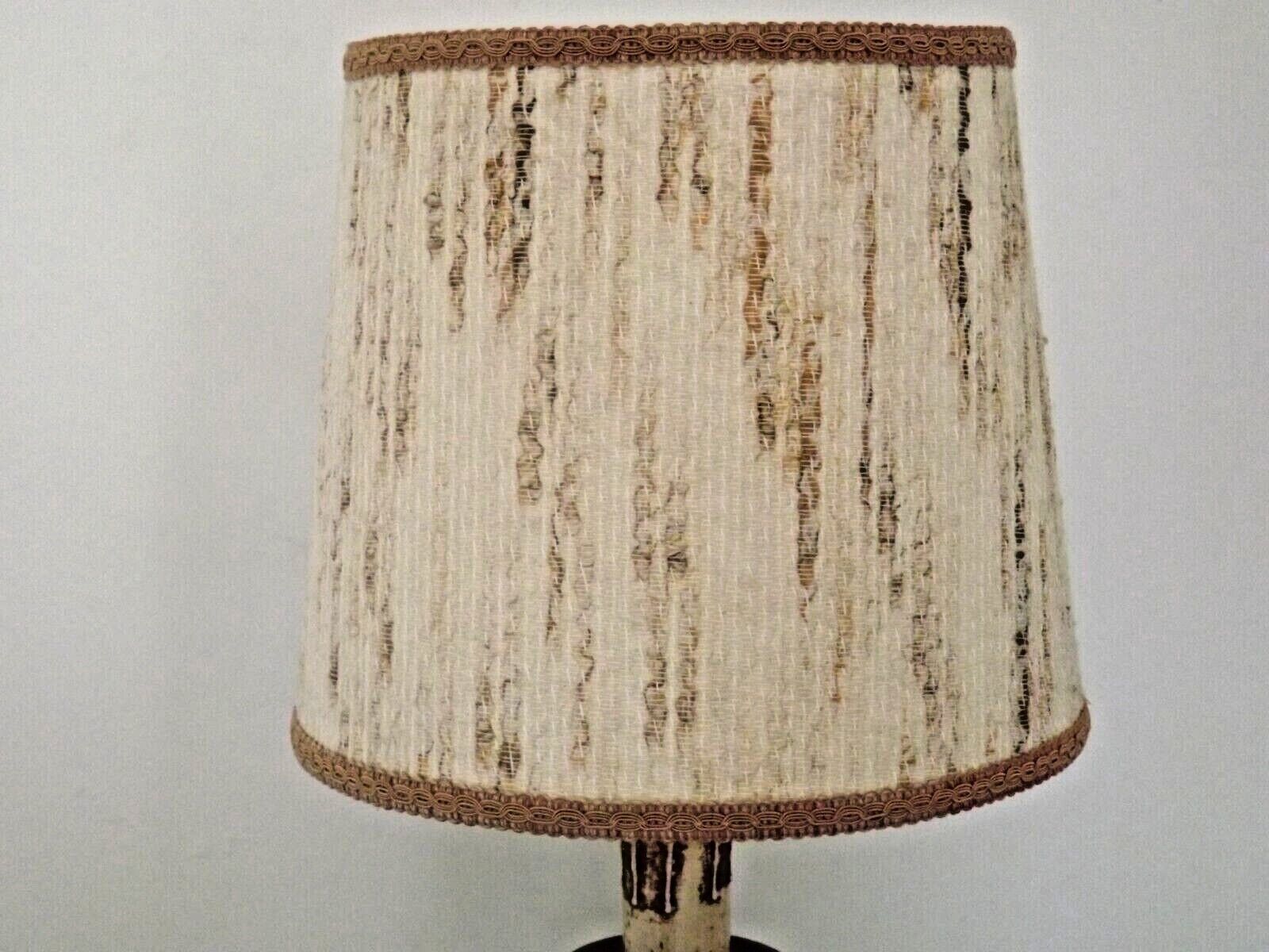 French Mid Century Round Lamp in Turned Wood and Gold Metal Beige Fabric Shade 3625