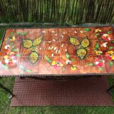 Vallauris wrought iron and ceramic coffee table by La Grange.