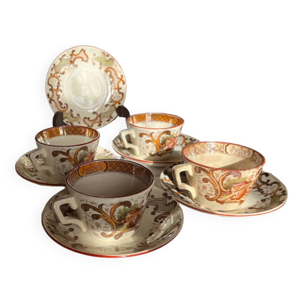 Lot de 4 tasses à thé  et 5 sous tasses Sarreguemines  vintage