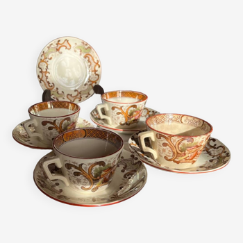 Set of 4 vintage Sarreguemines tea cups and 5 saucers