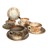 Set of 4 vintage Sarreguemines tea cups and 5 saucers