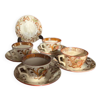 Set of 4 vintage Sarreguemines tea cups and 5 saucers