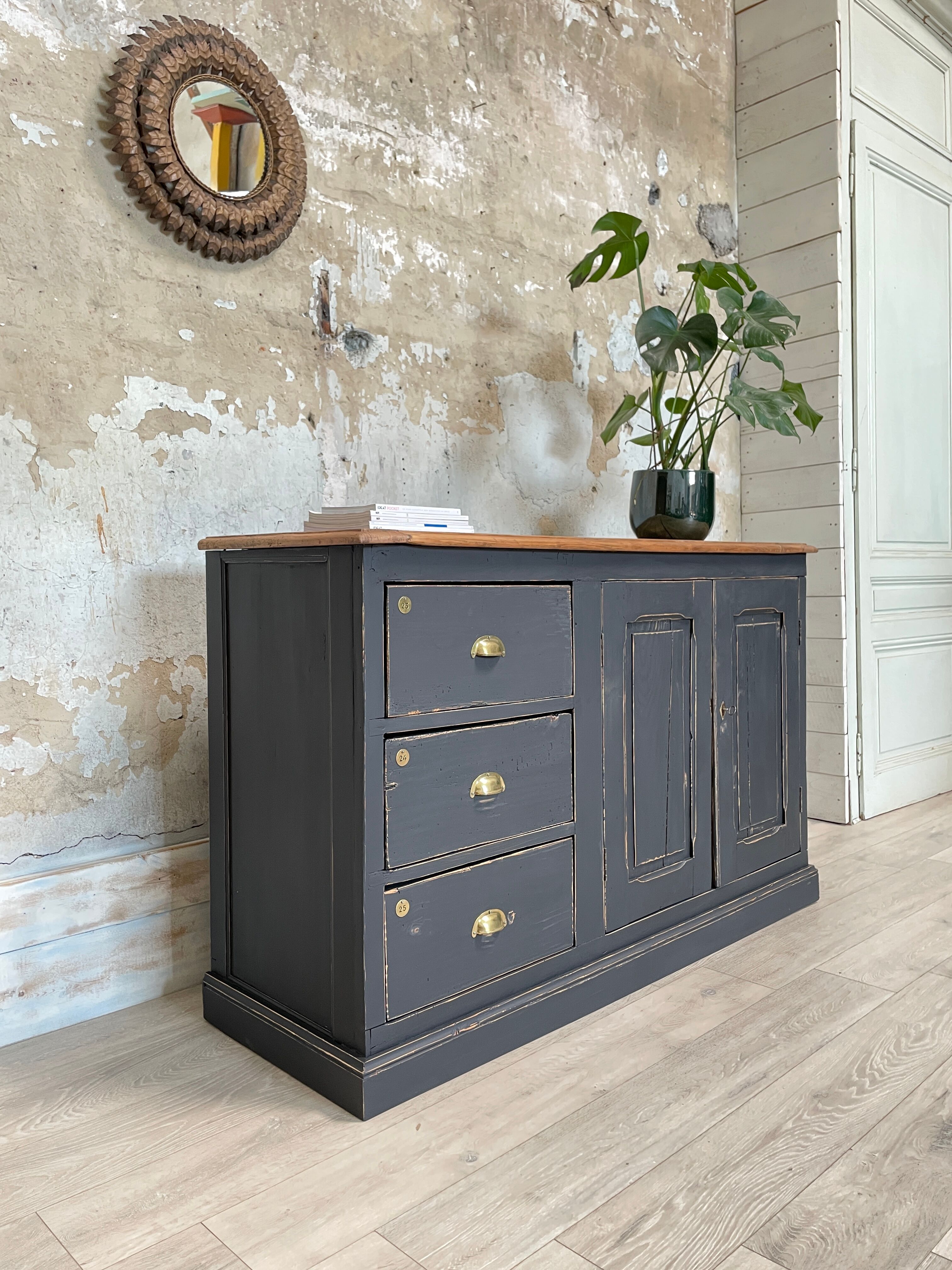 Craft furniture in patinated fir, circa 1950.