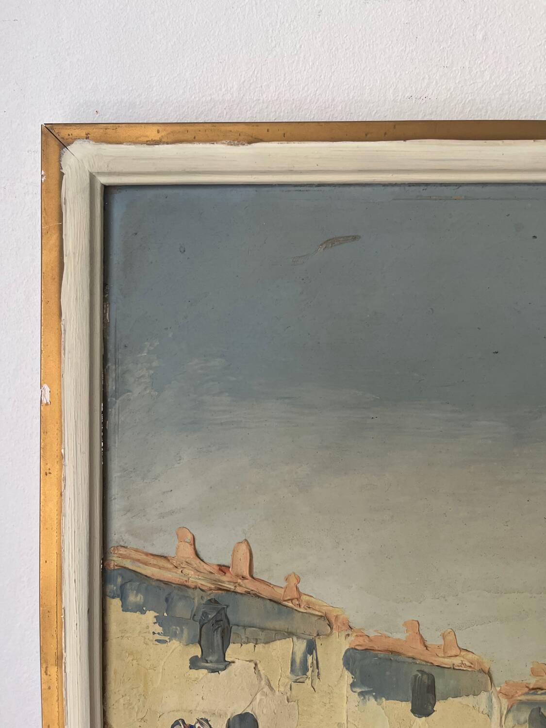 Marine, "Red Sail" technique with knife on panel signed Riccy.