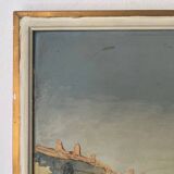 Marine, "Red Sail" technique with knife on panel signed Riccy.