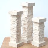 Set of 3 travertine column candlesticks Marble Art Marta, 70s