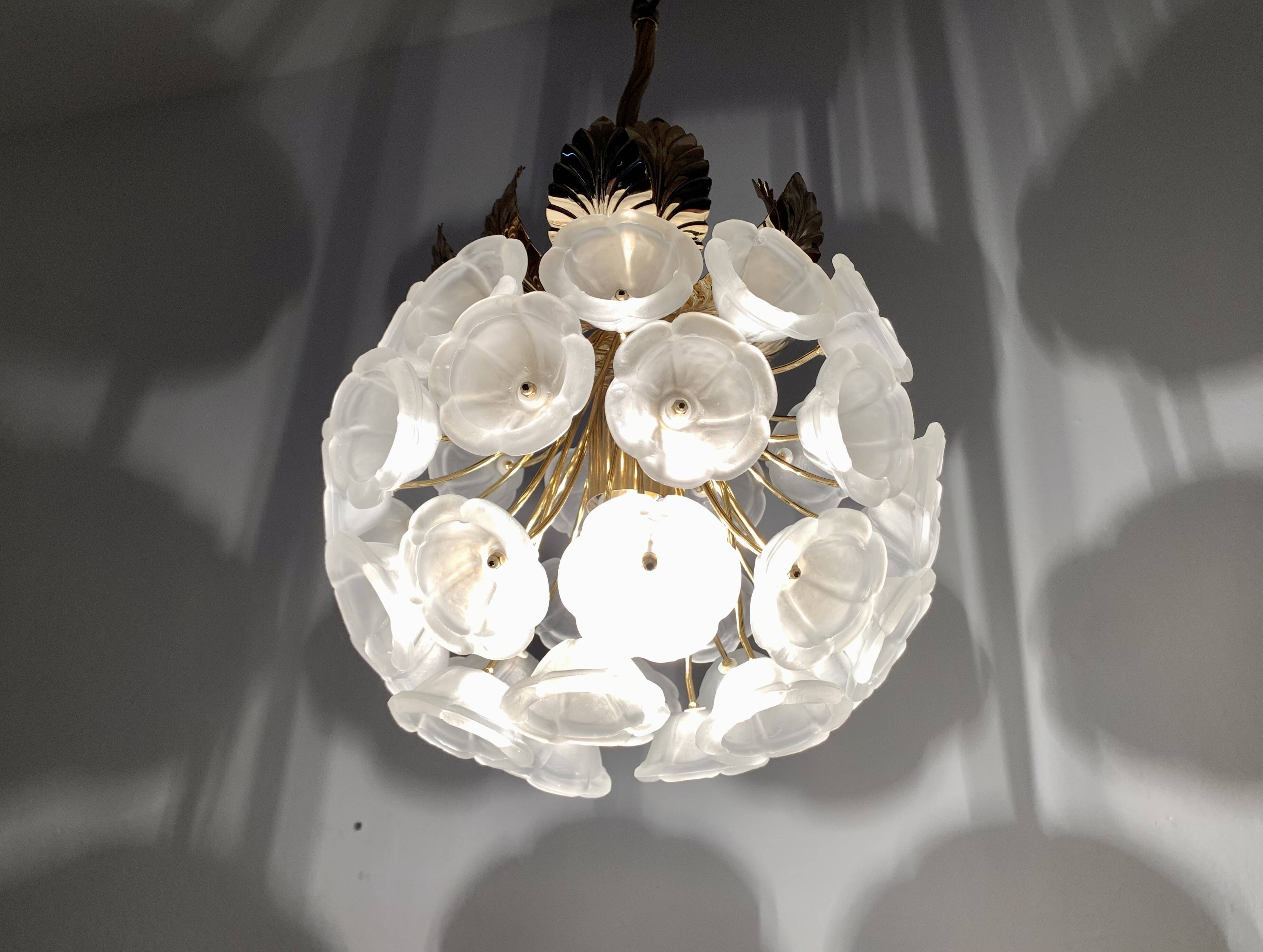 Floral Crystal Glass Chandelier by Ernst Palme