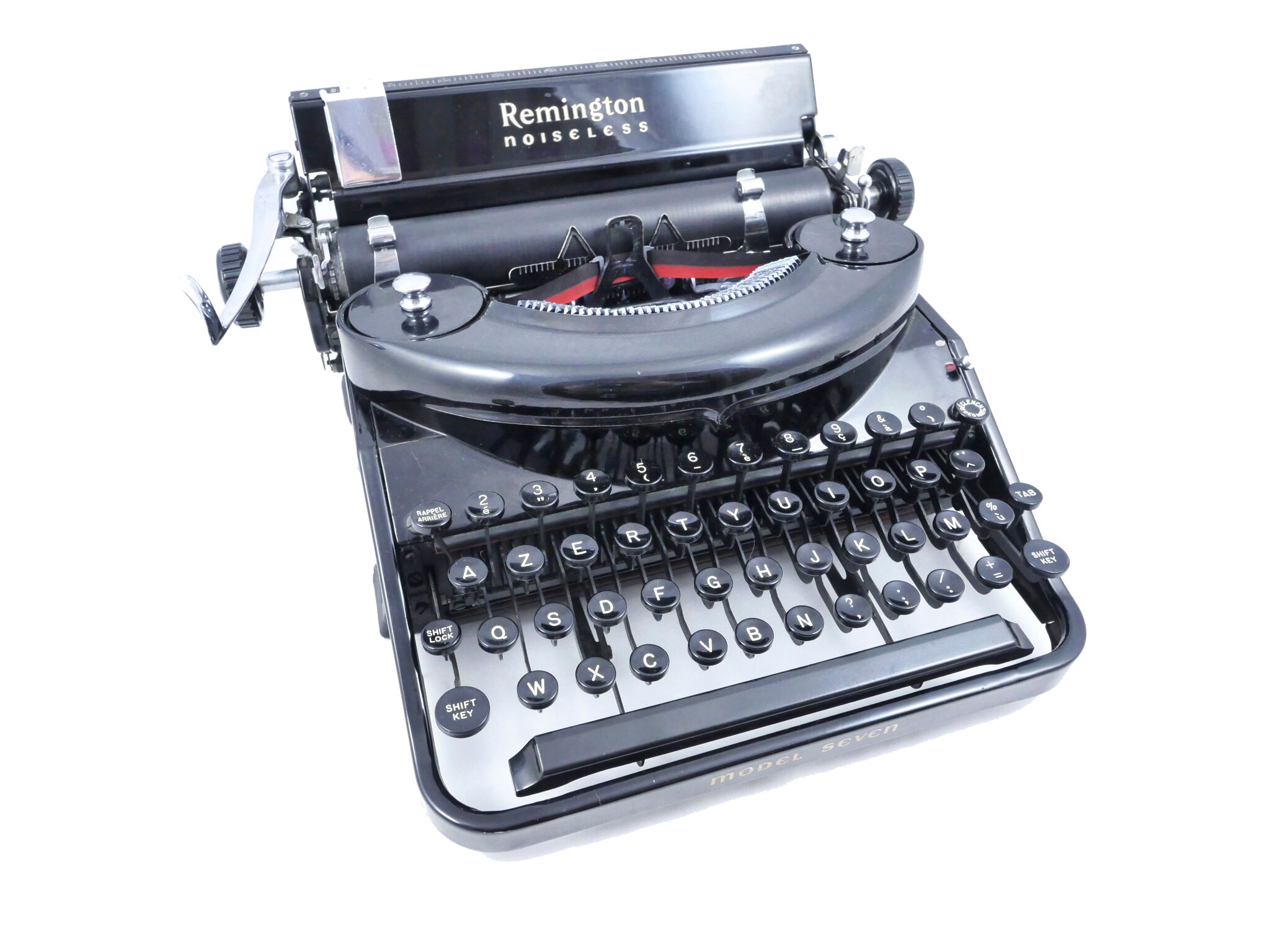 Machine à écrire Remington Noiseless 7 portable noire brillante Superbe 1937 USA