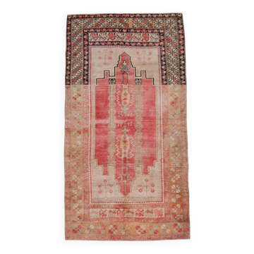 Tapis vintage antique rouge et crème 5x9 142x267 cm SK 19962