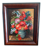 Tableau Vintage Poppies – Oil on Canvas signed EMY, 1980