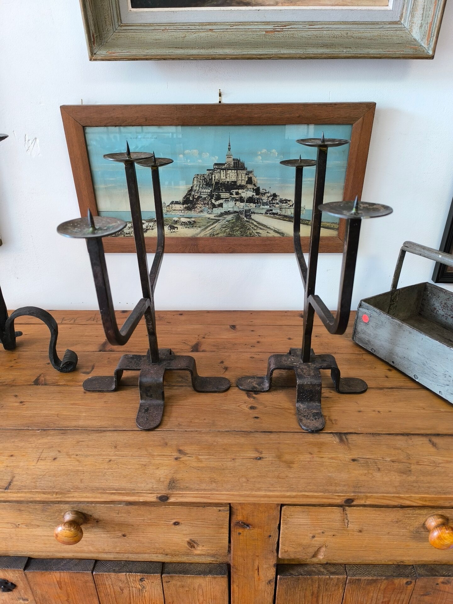 Pair of wrought iron candlesticks circa 1960
