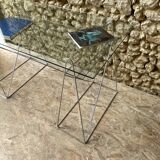 Glass desk - chrome metal trestles
