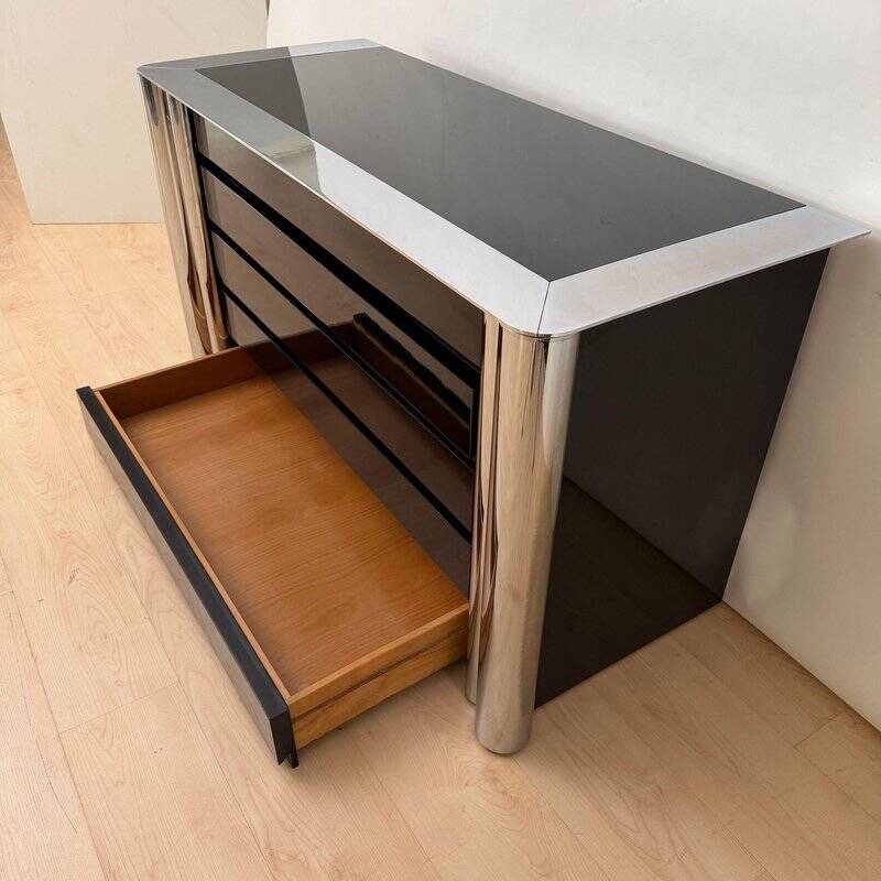 Commode laquée noire en chrome par A. Mosca pour Cinova, Italie, 1969