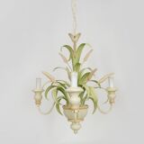 Masca vintage wheat stalk chandelier in off-white and pastel green metal.