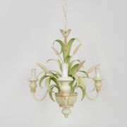 Masca vintage wheat stalk chandelier in off-white and pastel green metal.