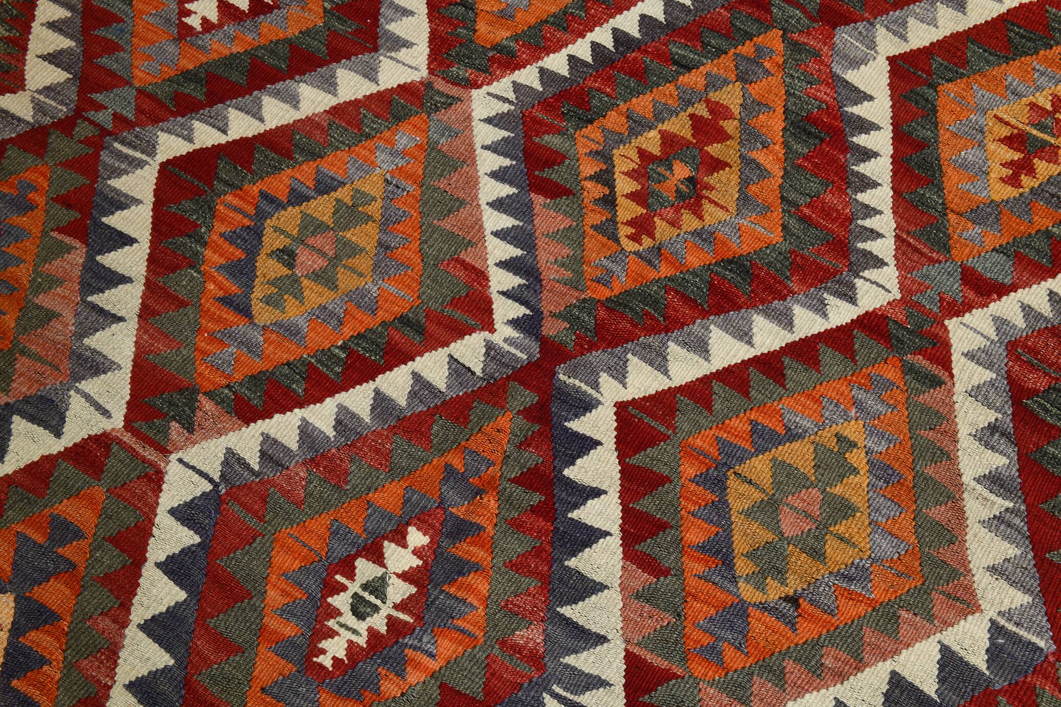Wine Red & Green Geometric Kilim Rug, 155x268Cm