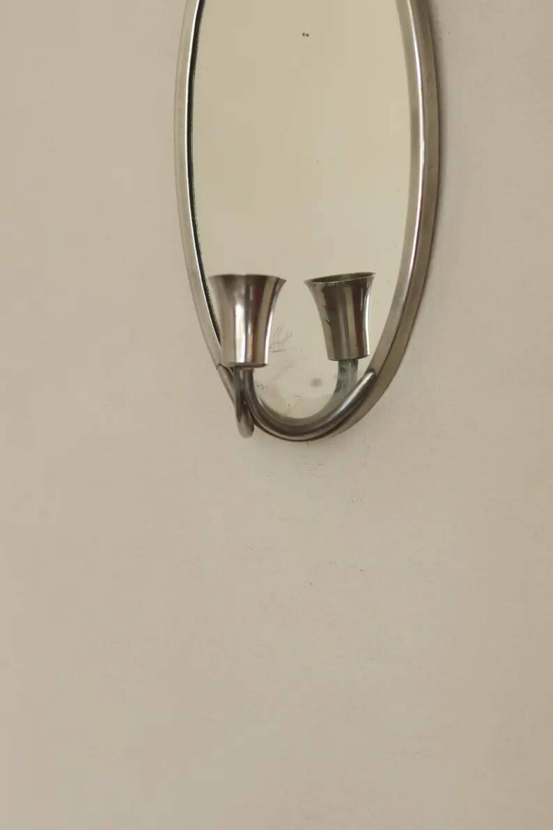 Pair of Swedish Tin Wall Sconces, Mid-Century Style with Mirror by Svenskt - Tenn