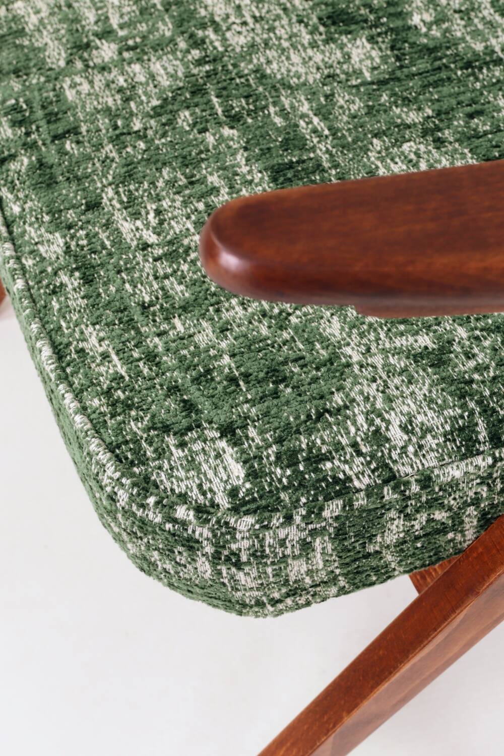 Fauteuil lounge scandinave vert, tissu d'ameublement bohème mélangé