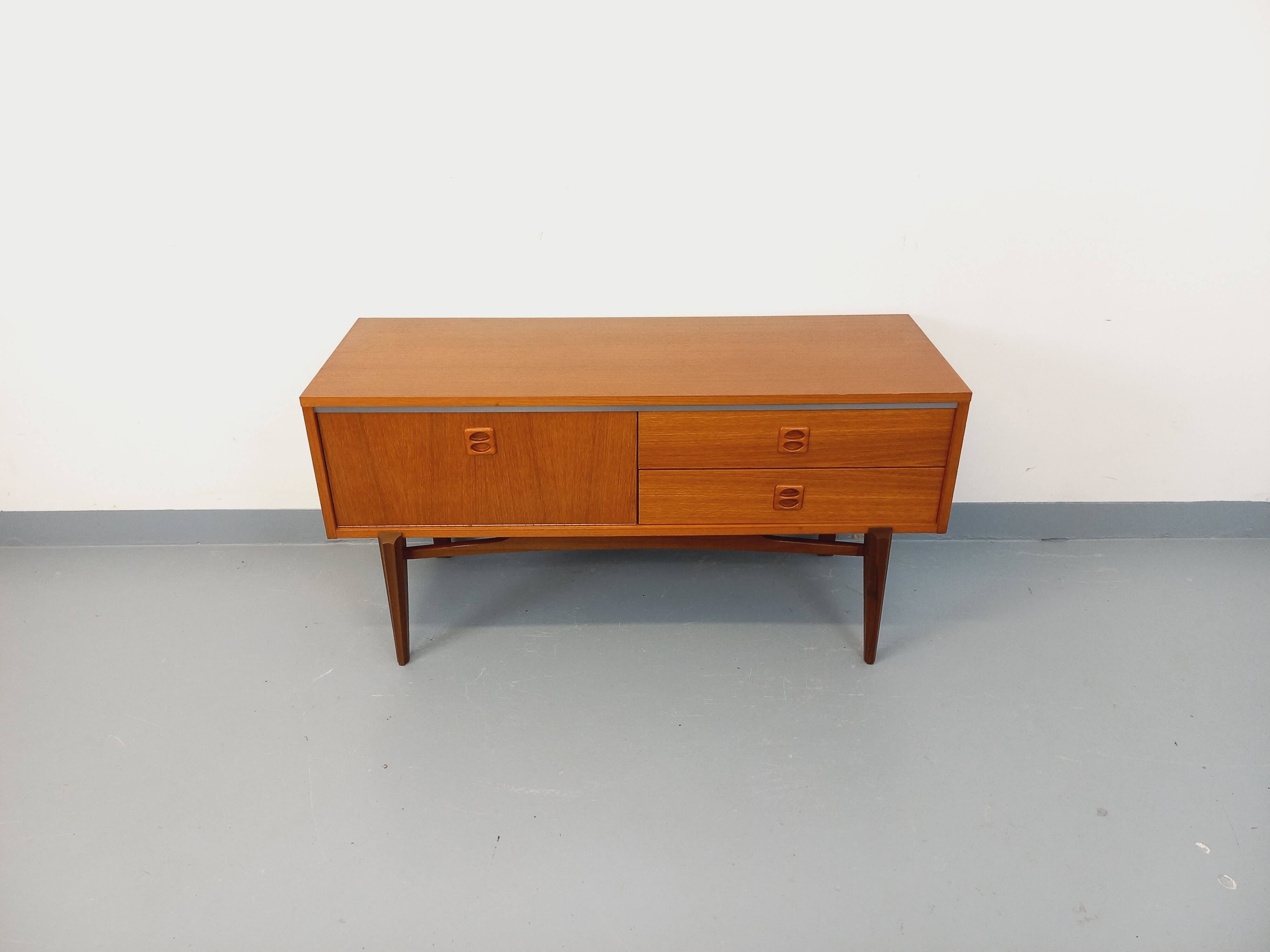Small vintage Scandinavian teak sideboard from the 1960s.