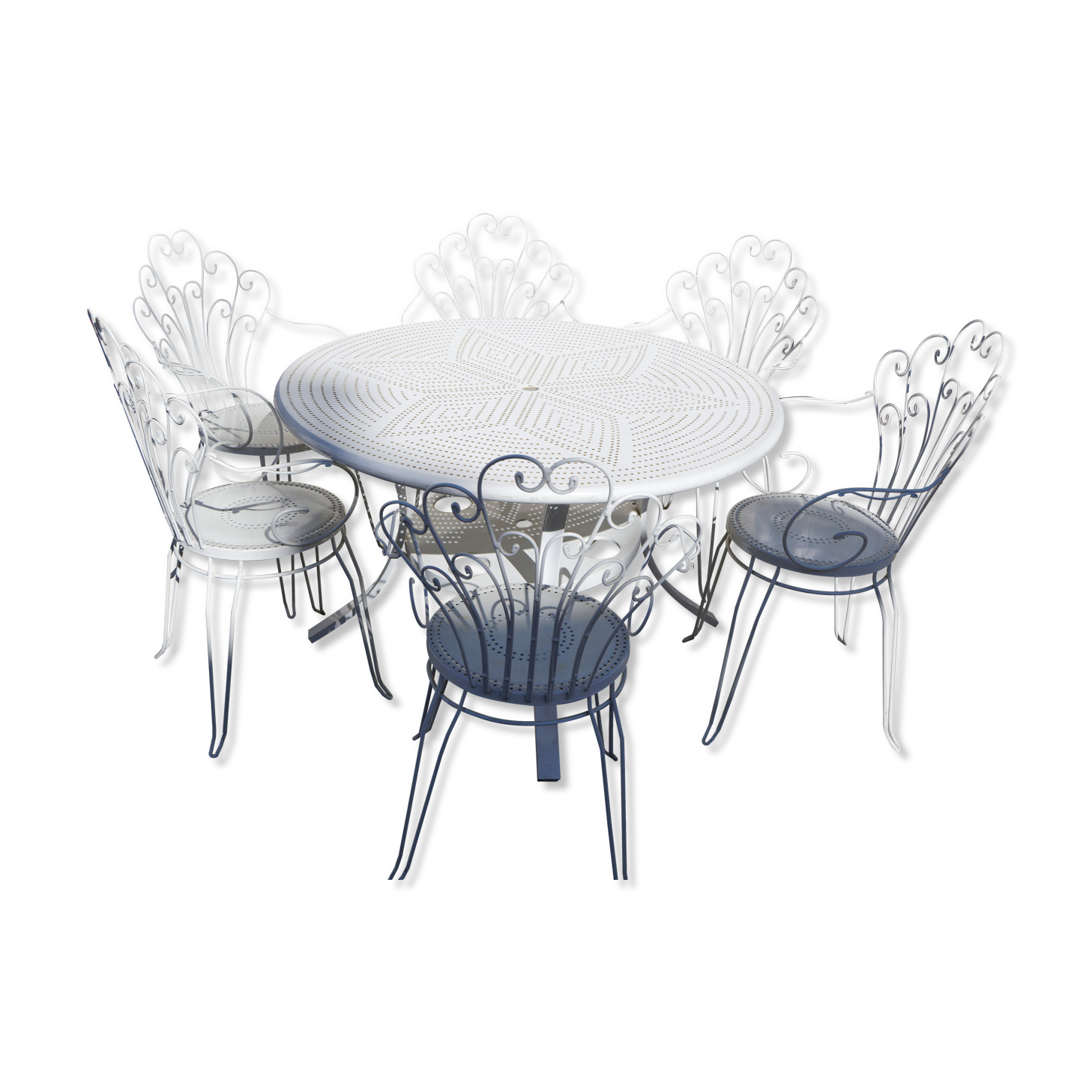 Set table + 6 armchairs garden Wrought iron 80s