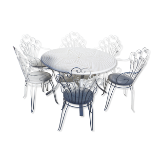 Set table + 6 armchairs garden Wrought iron 80s