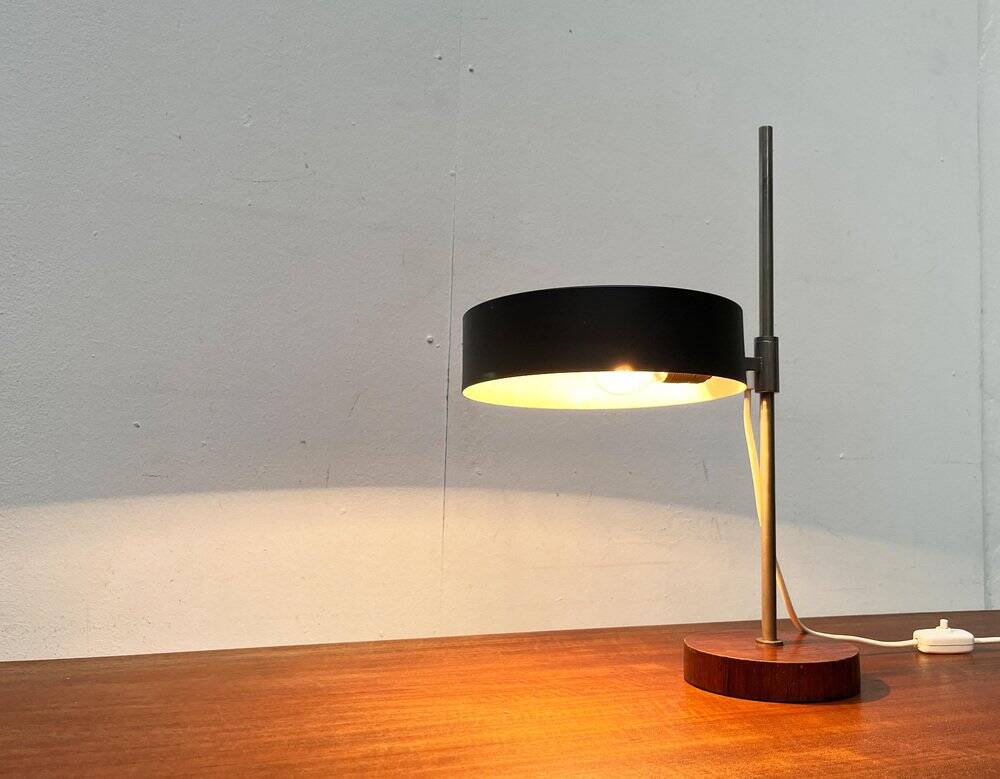 Mid-century minimalist table lamp with a teak veneer base, 1960s.