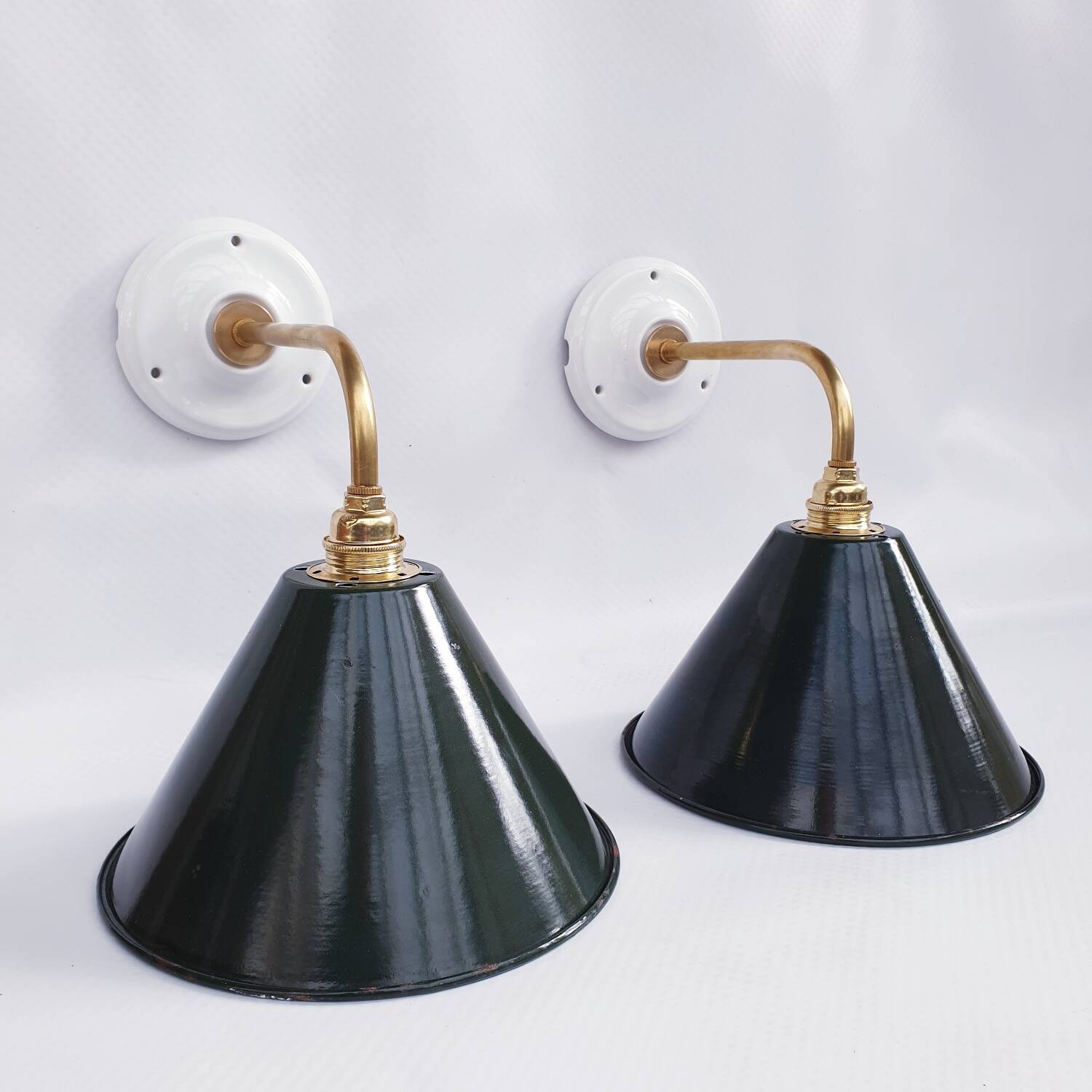 Swan neck enamelled sheet metal wall lights