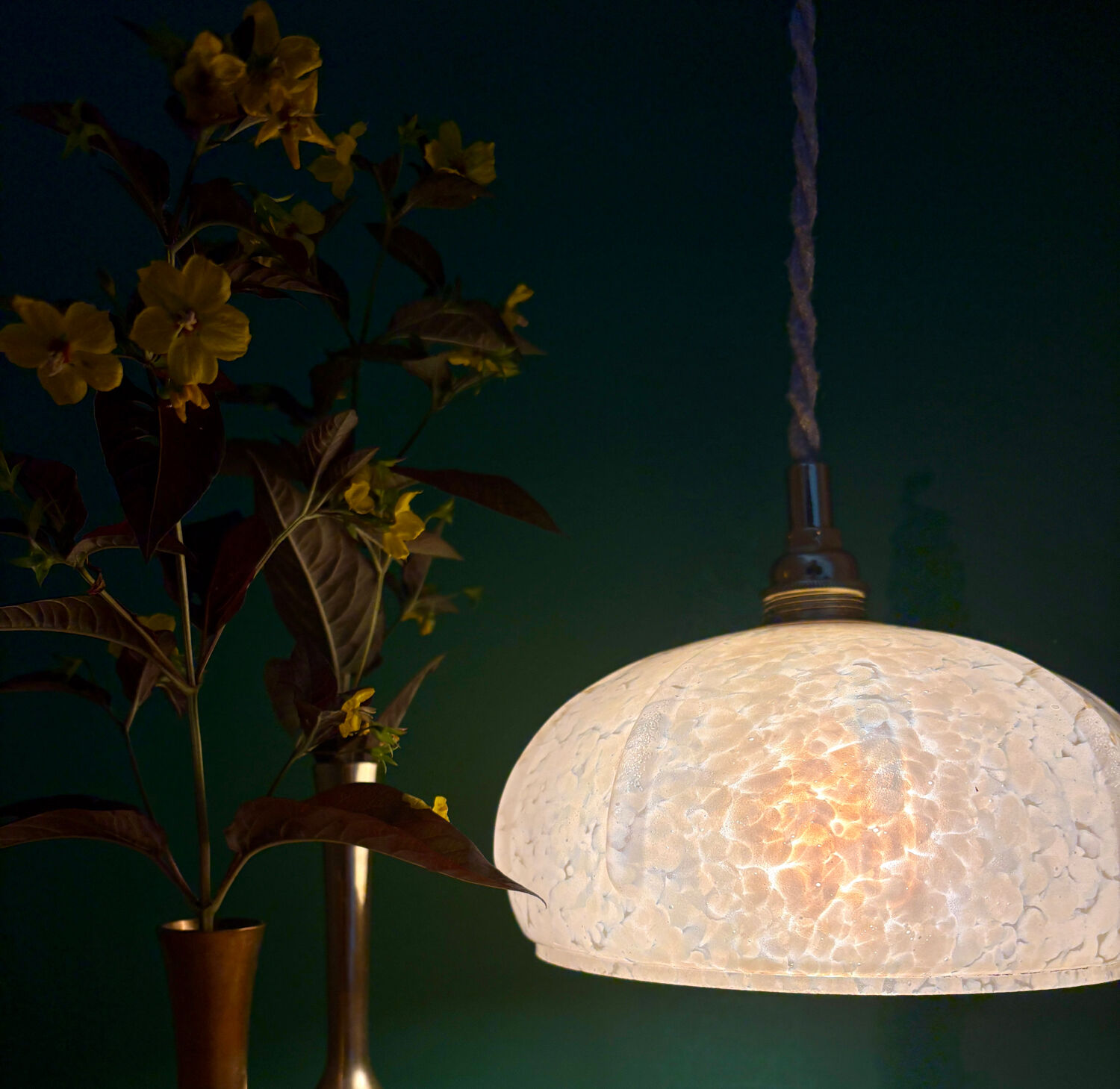 Vintage Art Deco glass pendant light in yellow from Clichy.