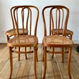 Set of 4 cane chairs in bentwood and honey-coloured cane thonet early 20th century