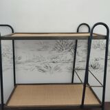 Vintage steel and rattan dessert trolley on wheels