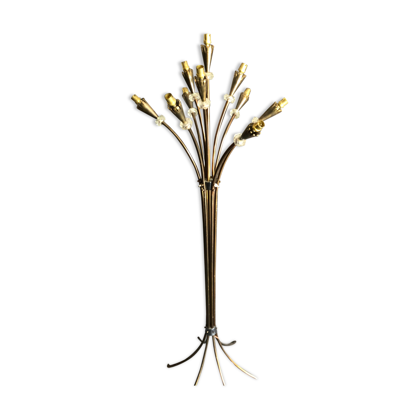 Lunel 1950 brass lamp and glass rings faceted 10 fires