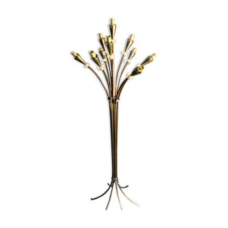 Lunel 1950 brass lamp and glass rings faceted 10 fires