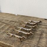 6 knife holders silver metal animals dog wolf