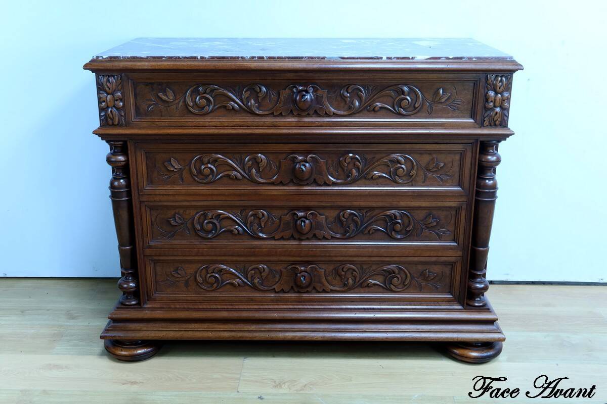 Walnut Commode by P. Guinand-Leglas, Renaissance style – 1920