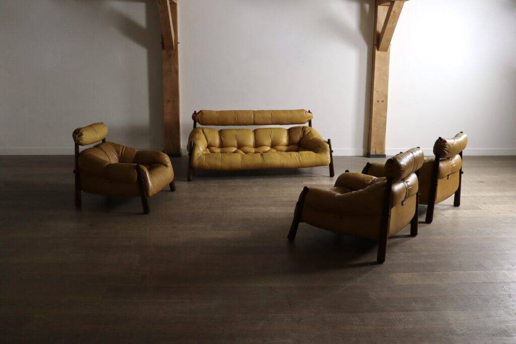 Percival Lafer MP-81 lounge chairs in yellow leather, Brazil 1970s
