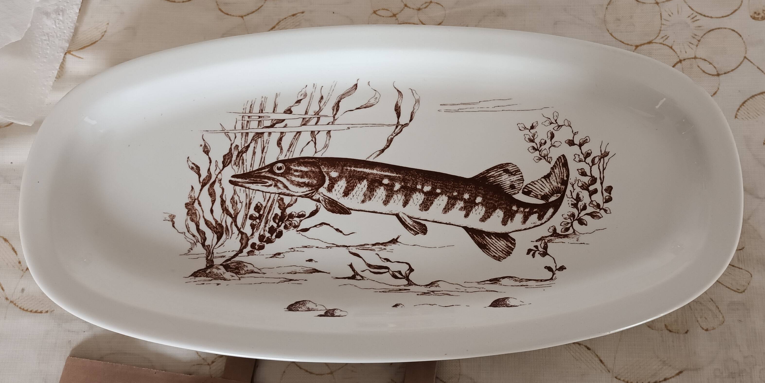 Flat fish service and 6 plates - Gien earthenware