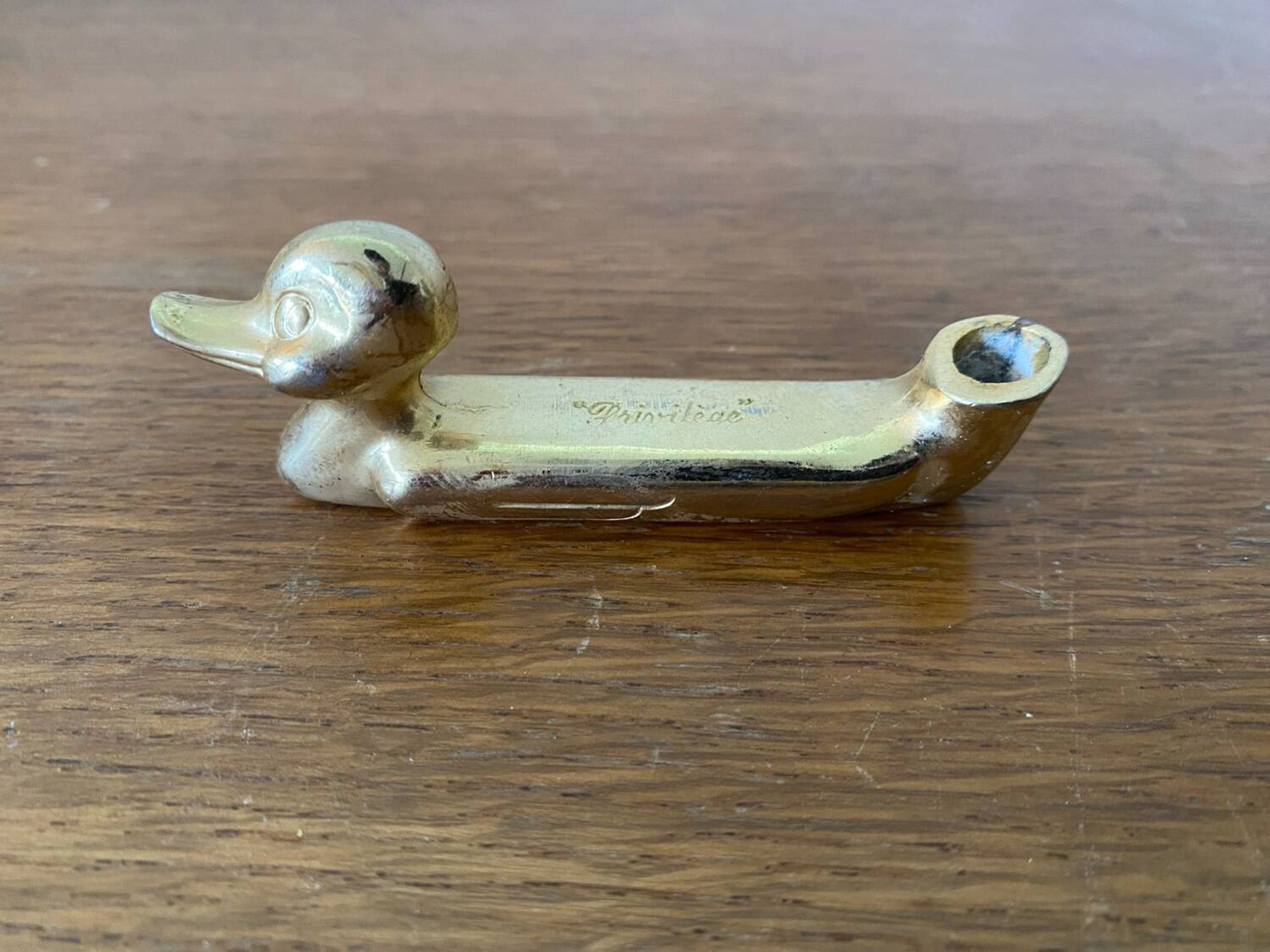 Set of 8 antique privilege knife holders gold metal duck vintage