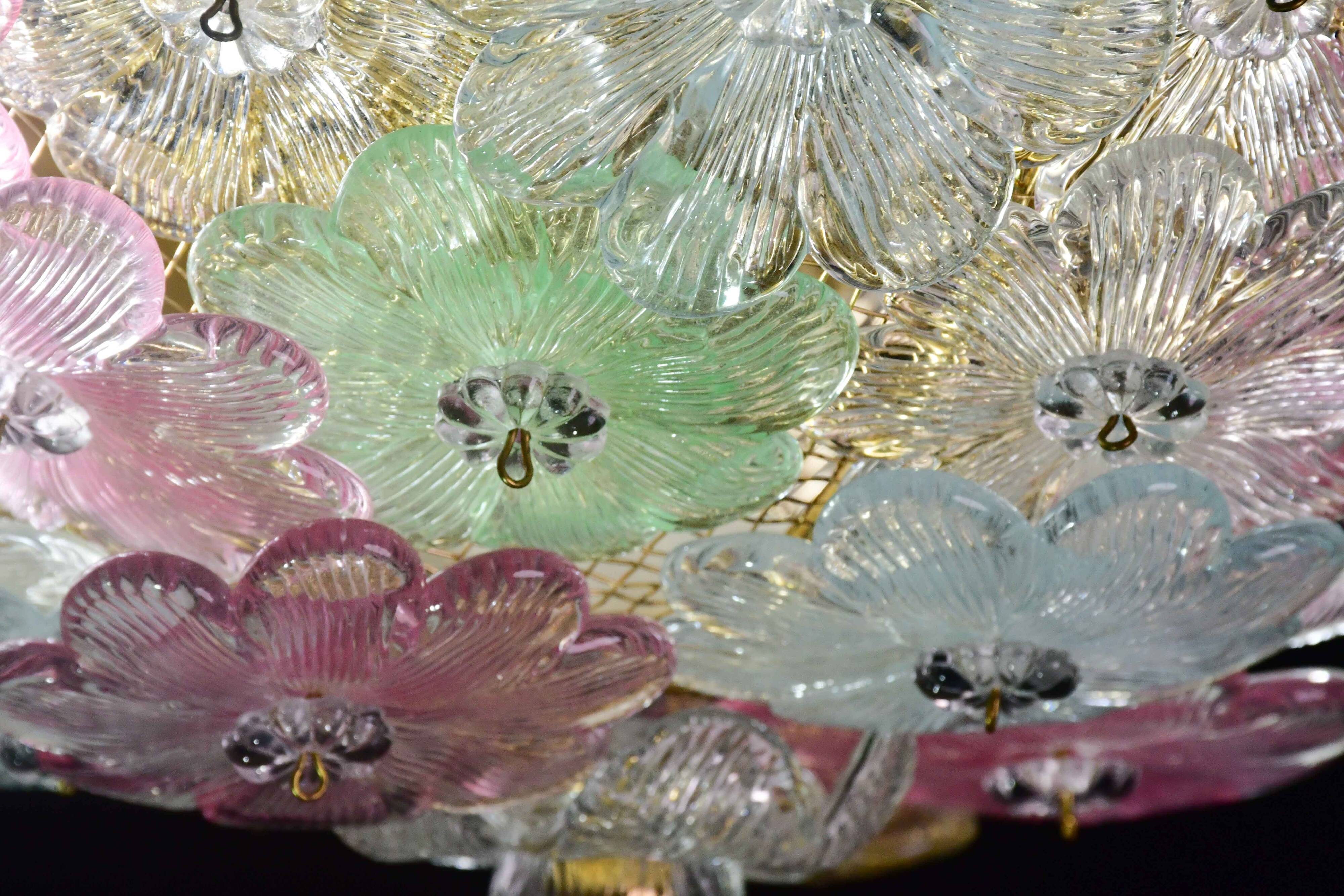 Charming Murano Barovier & Toso flowers flush light fixture, ceiling, 1960s